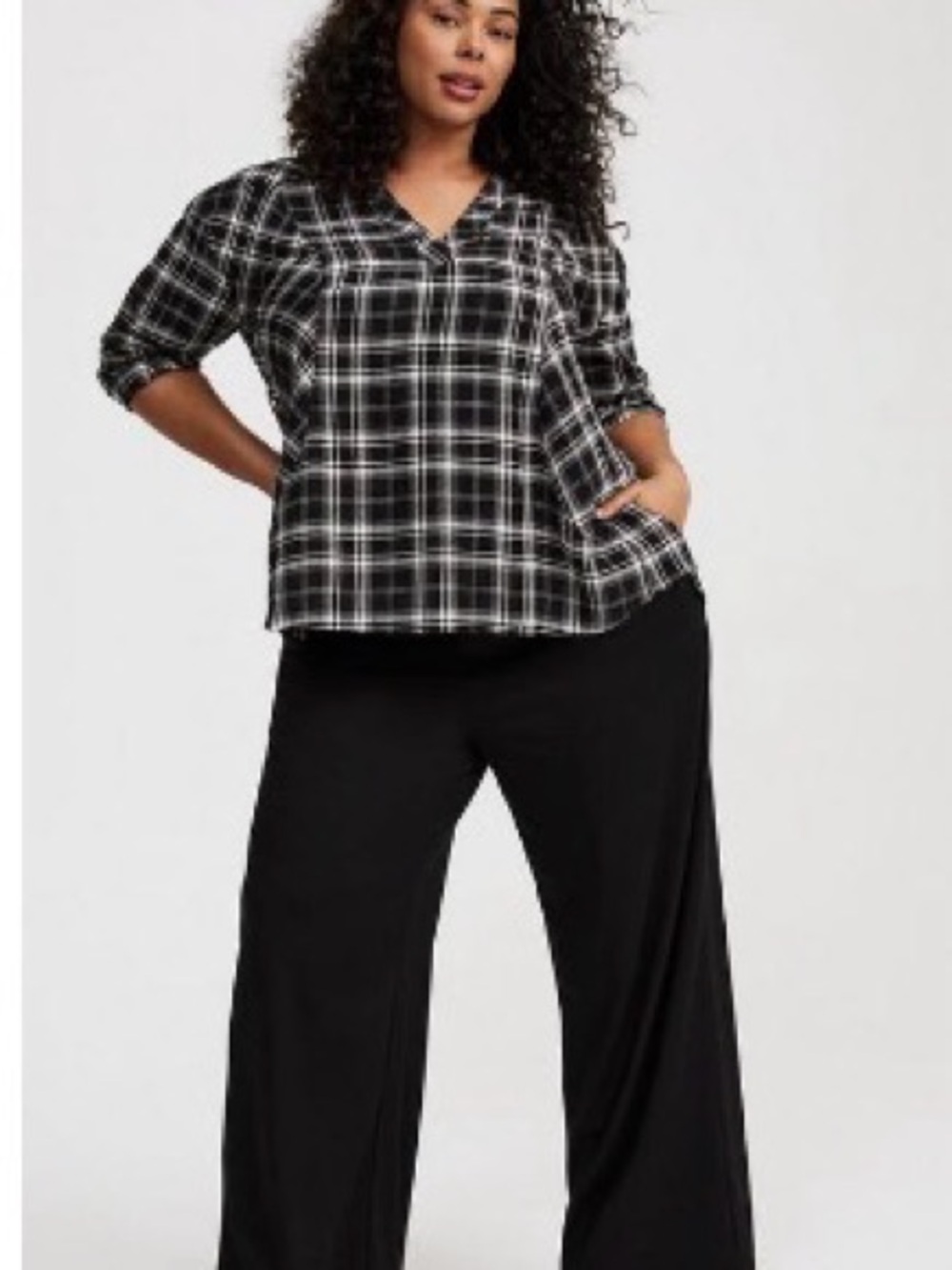 torrid Black and White Plaid V-Neck Blouse